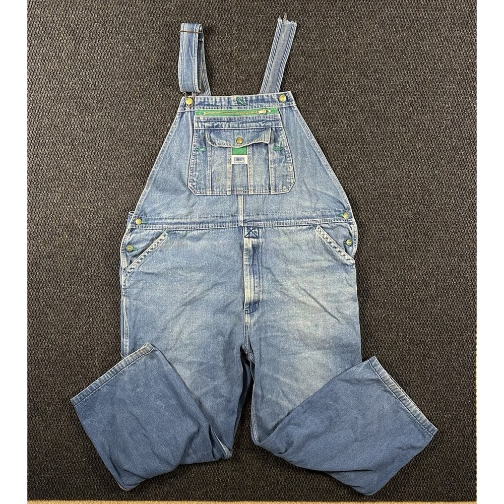 Liberty Denim Overalls Distressed Workwear Bib Carpenter 42x24 *FLAW REPAIR*